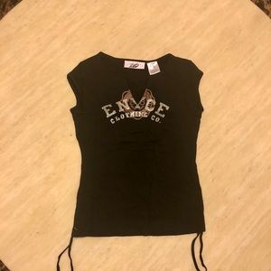 New ENYCE V Neck Logo Tee in Black Size S/M